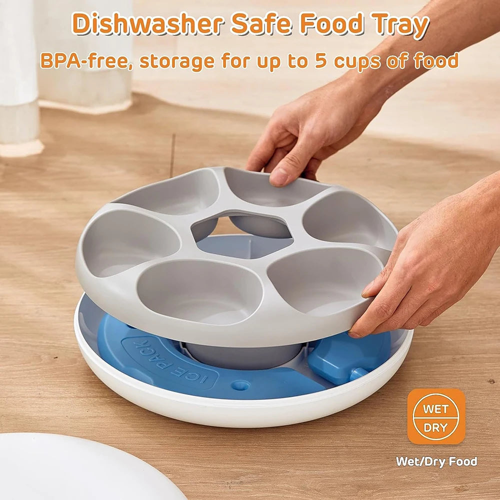 Eine Hand hält eine spülmaschinenfeste, BPA-freie Essens-Tray mit fünf Fächern zum Aufbewahren von bis zu 5 Tassen mit Nass- 