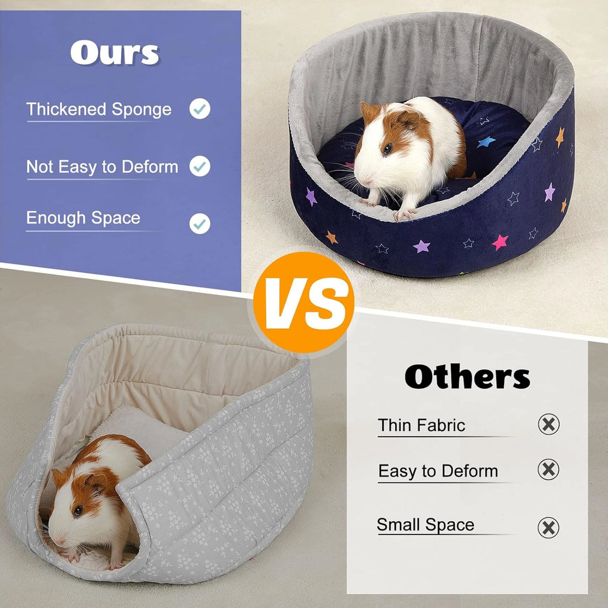 Cozy Fleece Hideout Bed for Small Pets with Removable Cushion
