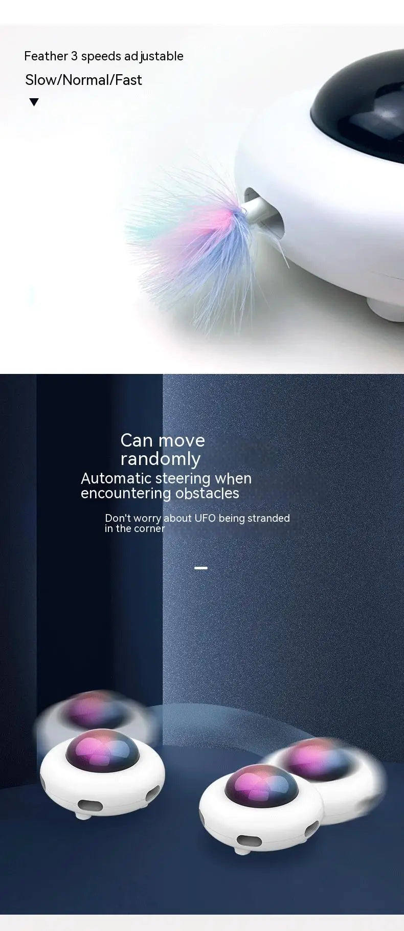 Weißer Smart UFO Katzenspielzeug-Teaser mit austauschbarem Feder