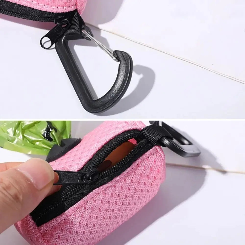 Portable Mesh Dog Waste Bag Dispenser with Carabiner Clip
