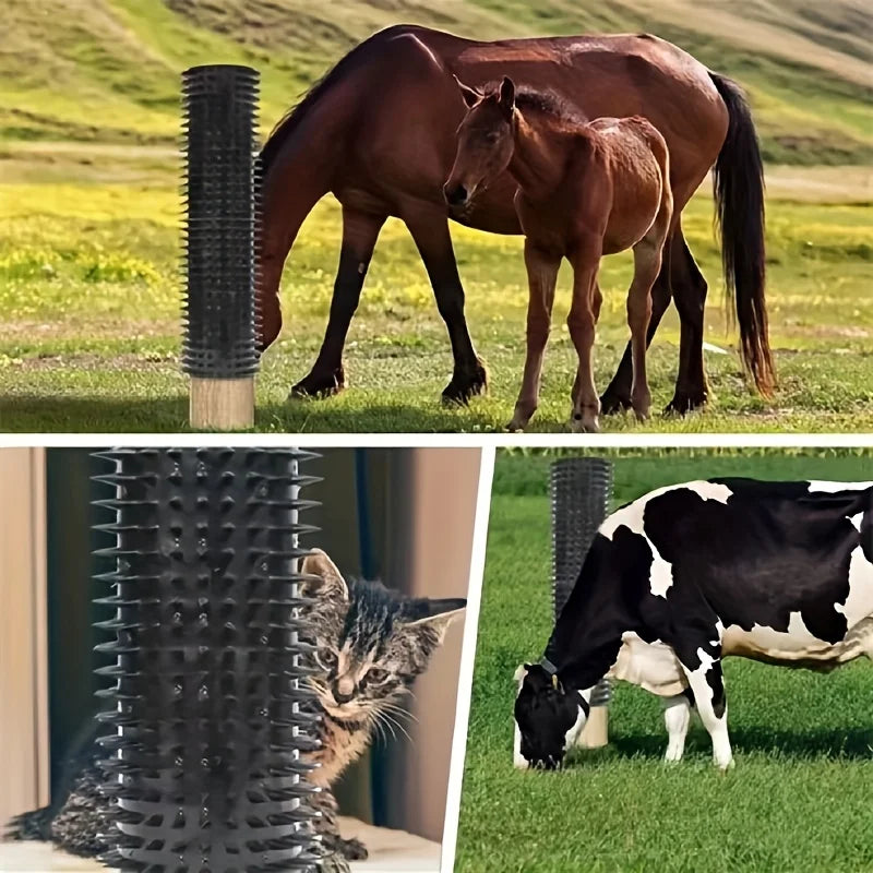 Poteau de grattage pour chevaux en PVC renforcé avec brosse en caoutchouc