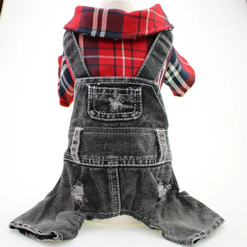 Classic Plaid Denim Jumpsuit for Small Dogs
