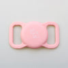 Rosa Silikonhalter mit Schlaufen-Design zum Anbringen eines AirTags an einen Tierhalter.