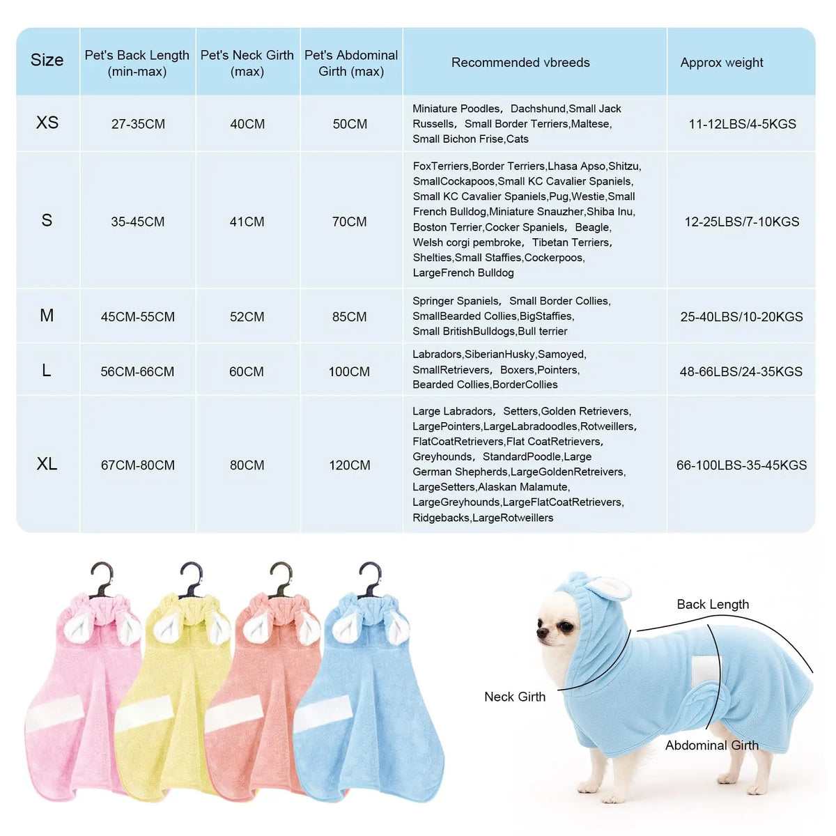 Adjustable Hooded Pet Bathrobe – Quick-Dry Microfiber Dog & Cat Towel