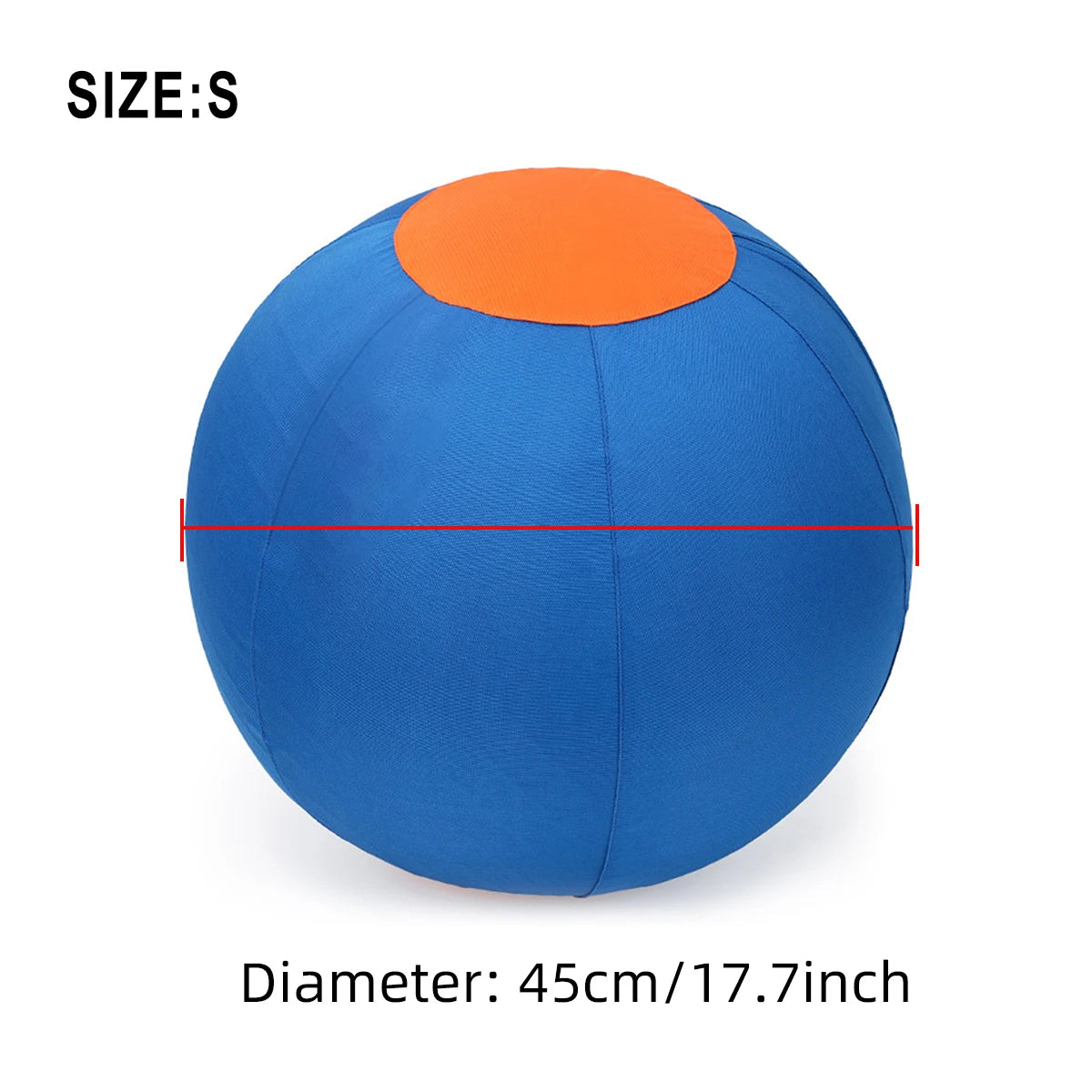 A blue inflatable herding ball with an orange top, shown from above.