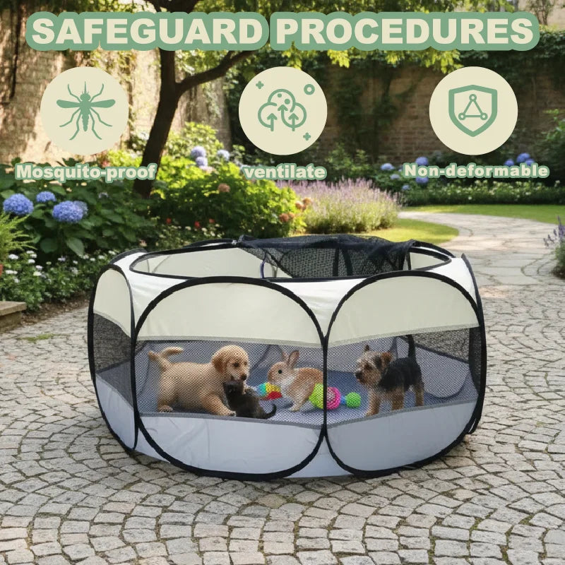 Foldable Small Pet Playpen with Cover for Indoor and Outdoor Use