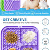 Purple silicone pet feeder mat with various compartments for slow feeding dry and wet food