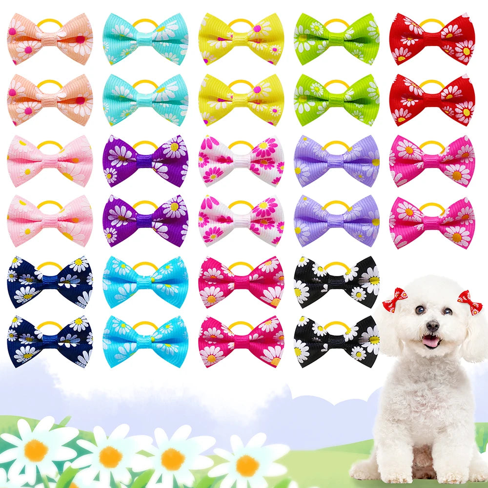 Pet Hair Bows with Rubber Bands - Assorted Styles for Small Dogs and Cats