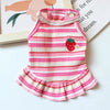 Summer Suspender Dog Dress - Striped Strawberry Print