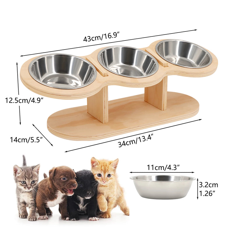 Erhöhter Futternapfständer für Katzen mit 3 Edelstahlschalen
