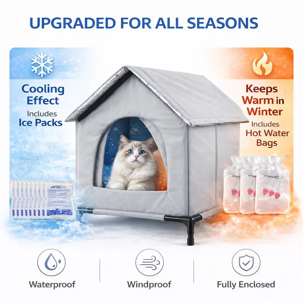All-Season Waterproof Foldable Cat House with Cooling & Warming Features