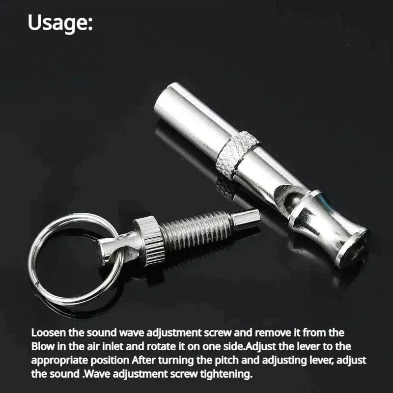 Adjustable Pitch Stainless Steel Dog Whistle with Keychain