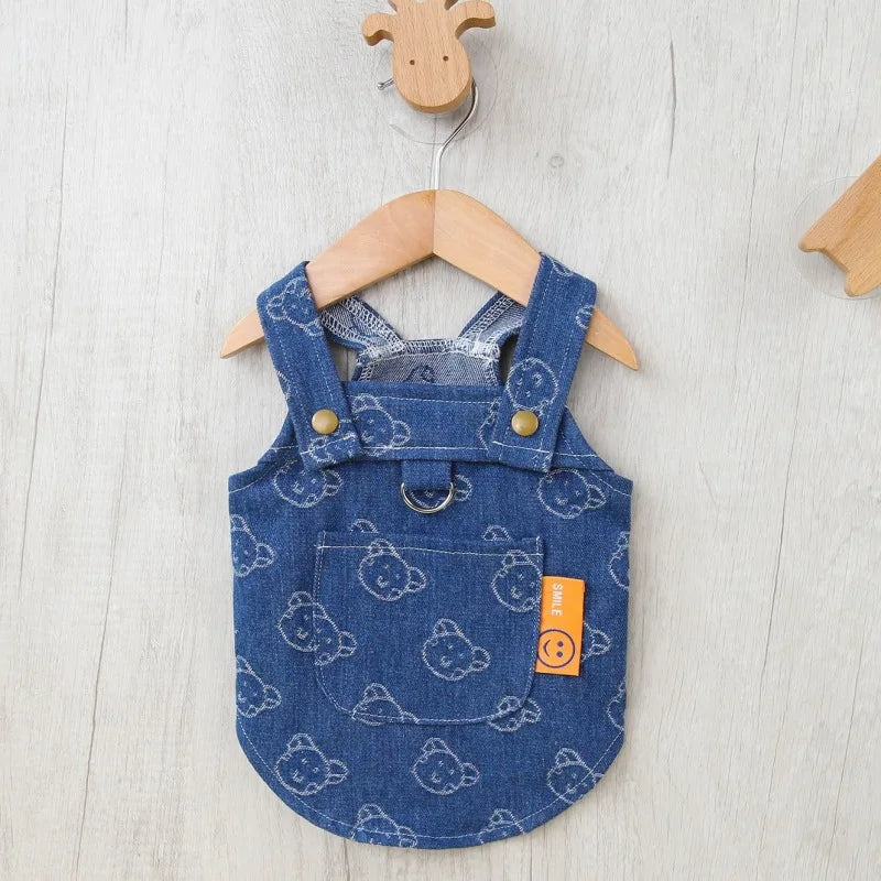 Denim Dog Harness Dress with D-Ring for Small and Medium Breeds