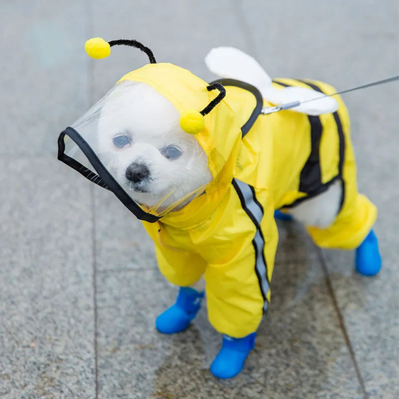Small Dog Full-Body Raincoat with 4-Leg Coverage
