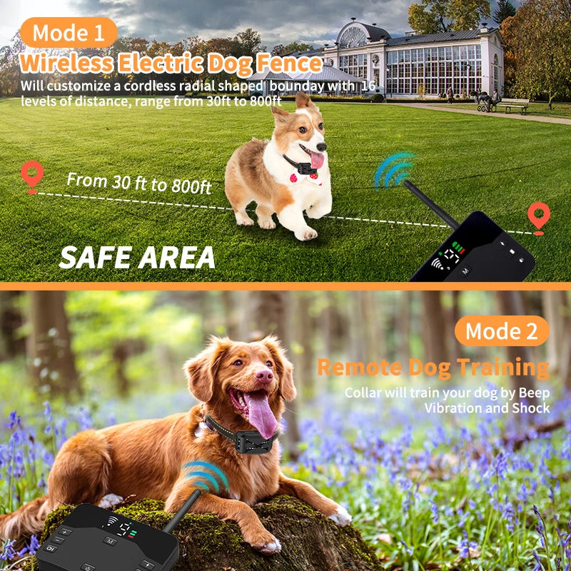 2-in-1 Wireless Dog Training Collar with Remote and Electric Fence