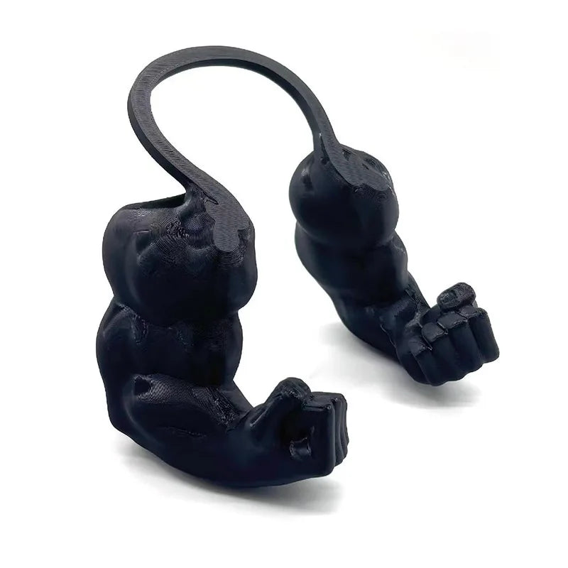 Schwarzes 3D-gedrucktes Muskel-Tierkostüm für Katzen und Hunde, geformt wie ein zeigender Arm.
