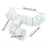 White collapsible indoor play tunnel for cats shown lying flat with dimensions provided.