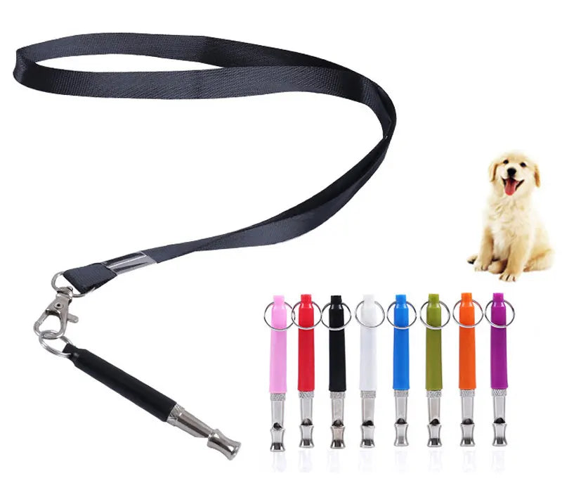 Adjustable ultrasonic dog whistle with various colored tips for pet training
