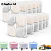 Replacement filters for a cat water fountain shown in various colors and shapes.