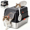 Large Stainless Steel Enclosed Cat Litter Box with Anti-Slip Base
