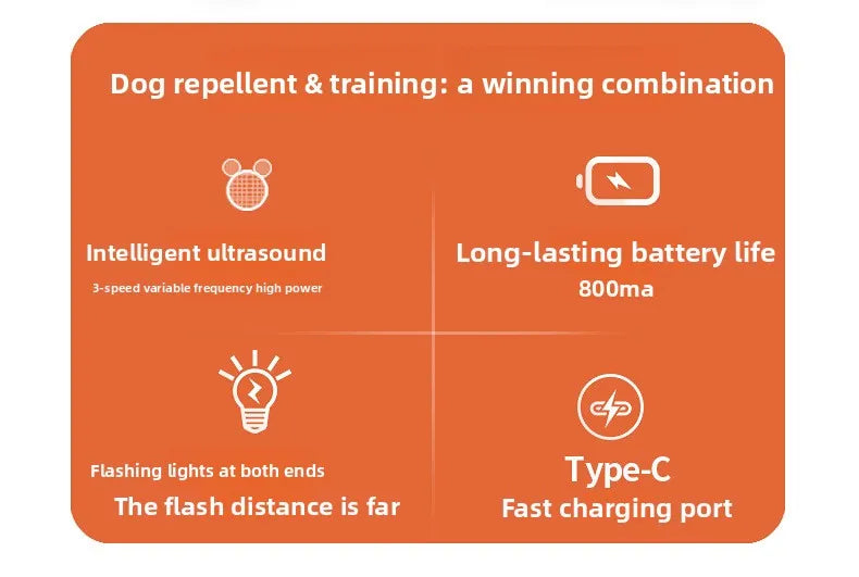 Rechargeable Ultrasonic Dog Deterrent with LED Flashlight