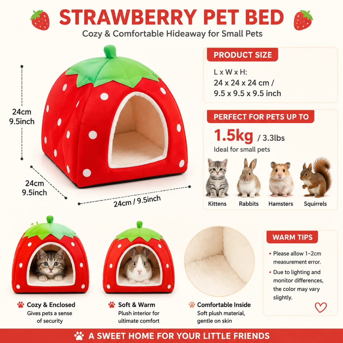 Strawberry Hideaway House and Hay Feeder Set for Small Pets