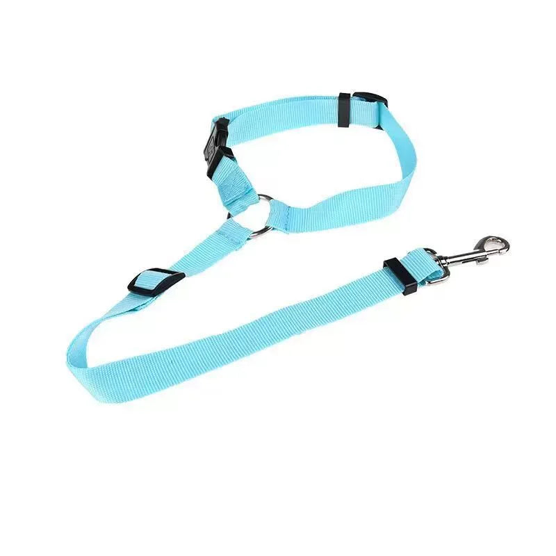 Light blue adjustable car safety belt and leash for small and medium dogs