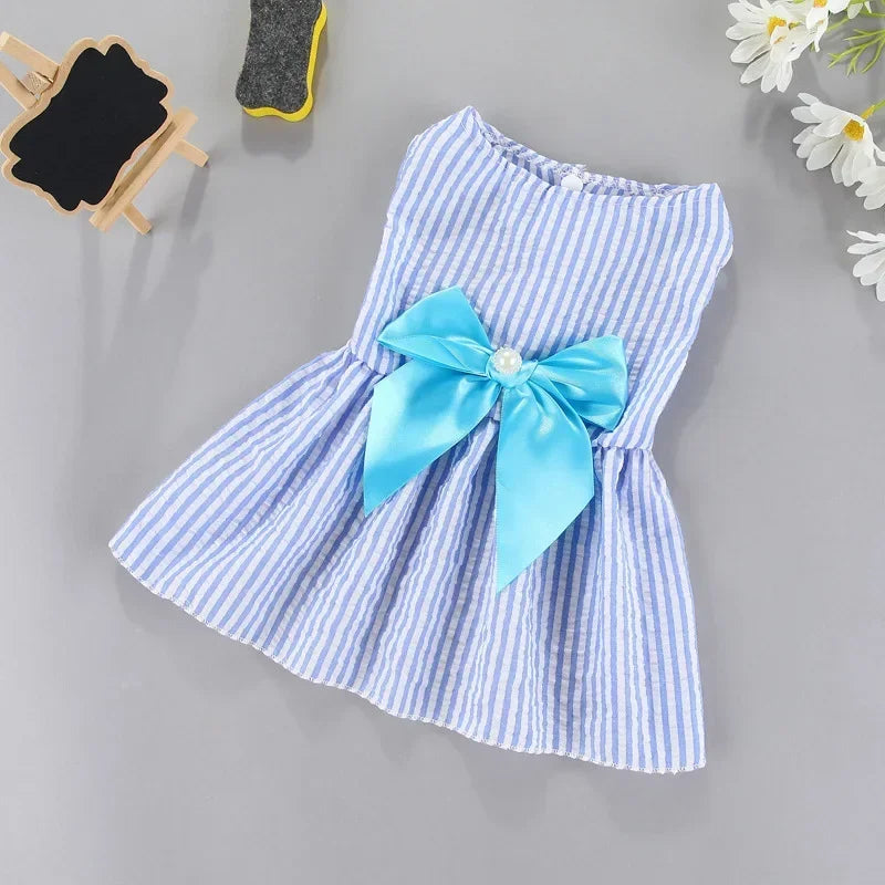 Princess-Style Summer Dog Dress with Bow for Small Breeds