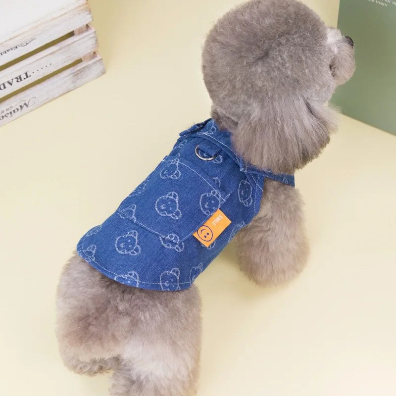 Denim Dog Harness Dress with D-Ring for Small and Medium Breeds