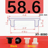 Black and white silicone rubber hole plugs shown next to a measurement diagram.