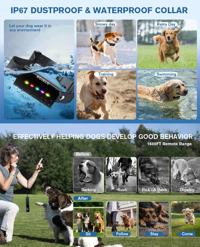 ROJECO Dog Training Collar with Remote, 1600ft IP67 Waterproof