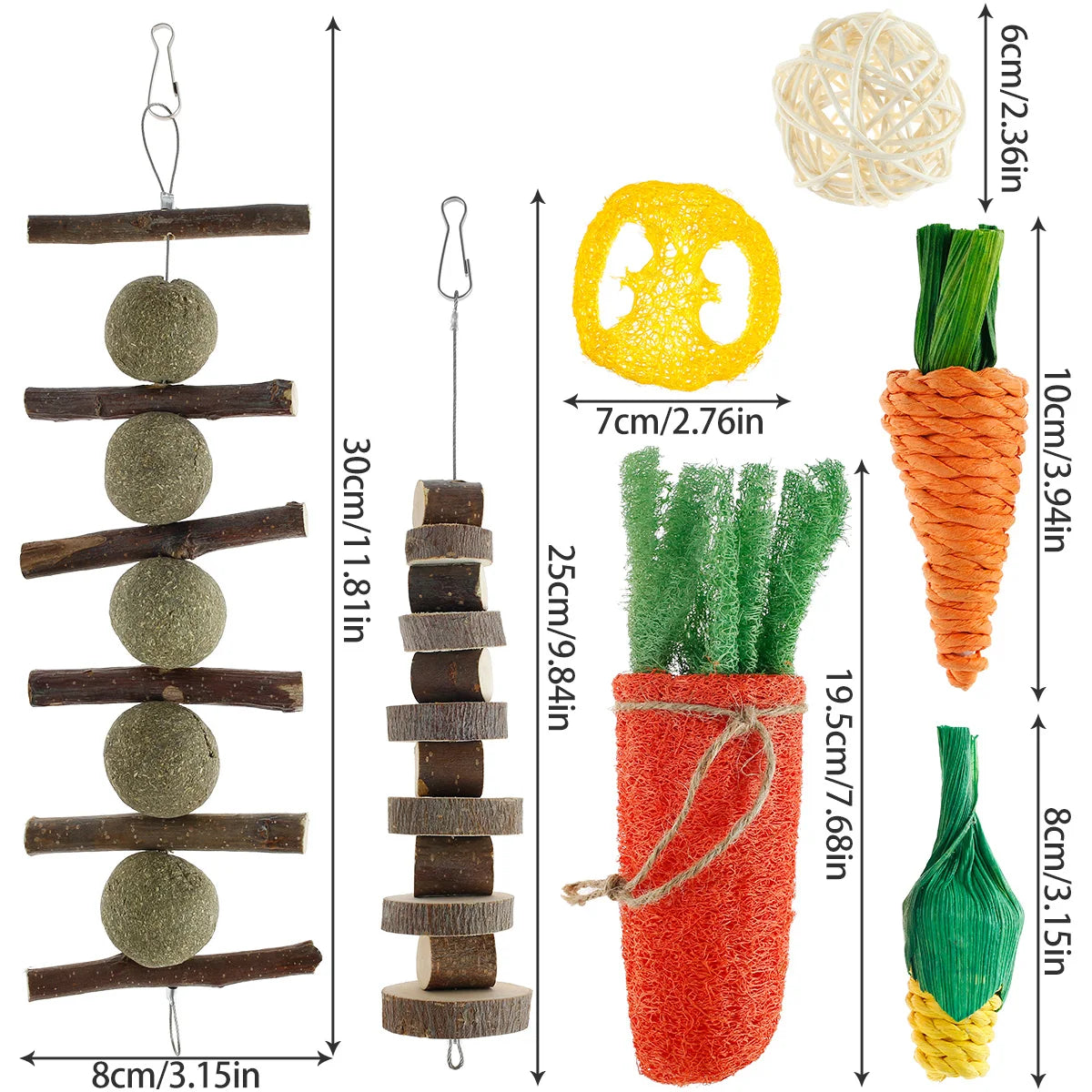 Natural Wood Chewing Toy Set for Small Pets