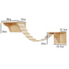 Wall-mounted wooden cat climbing hammock showing dimensions and mounting details.