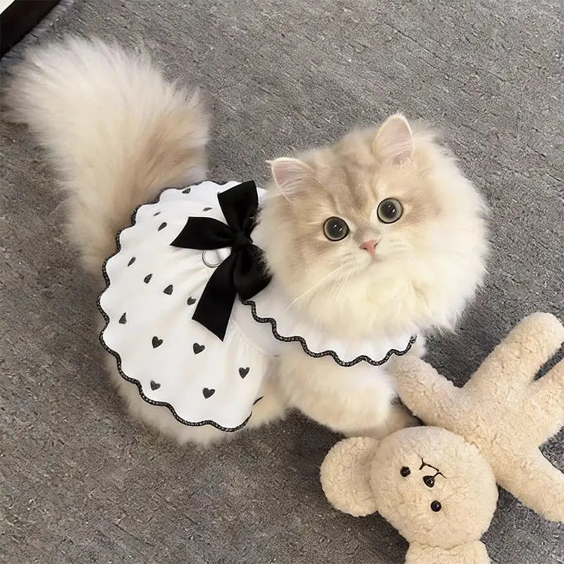 Summer Bow Heart Print Pet Dress for Small Dogs and Cats