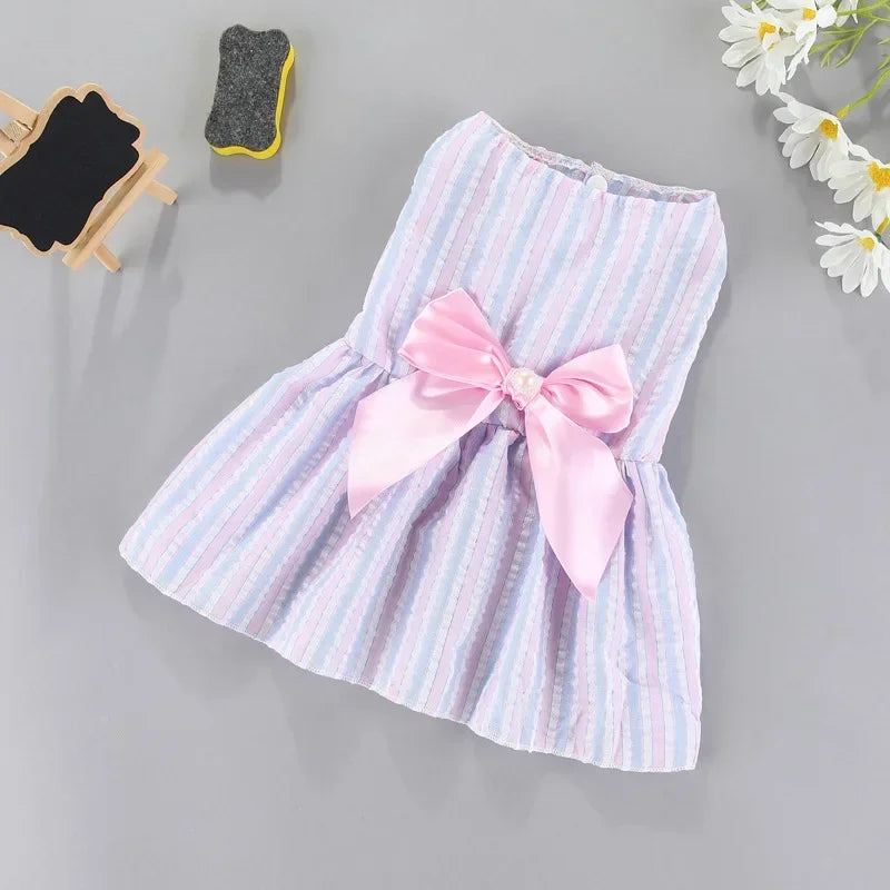 Princess-Style Summer Dog Dress with Bow for Small Breeds