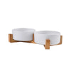 Elevated Ceramic Pet Bowl with Wooden Stand