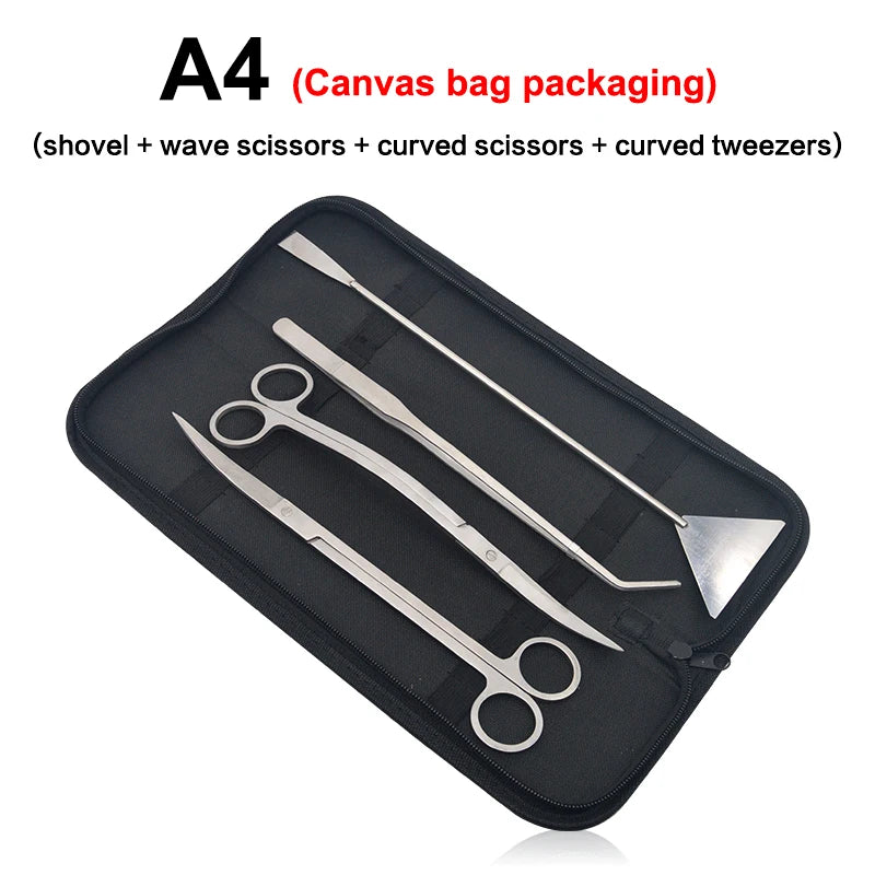 Stainless Steel Aquarium Tool Set with Scissors, Tweezers, and Shovel