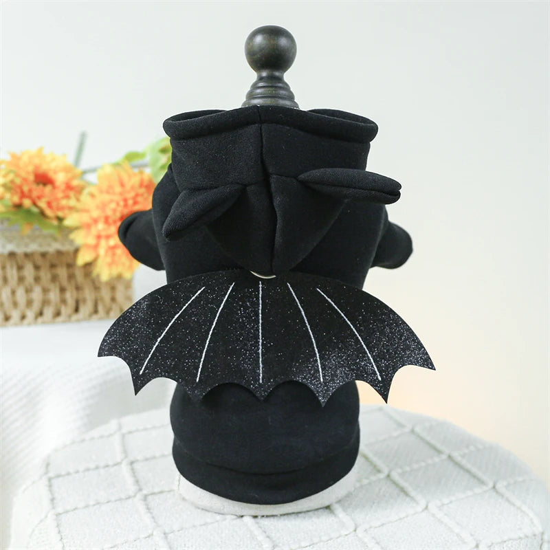 Black plush fleece pet overalls for dogs and cats with black wings
