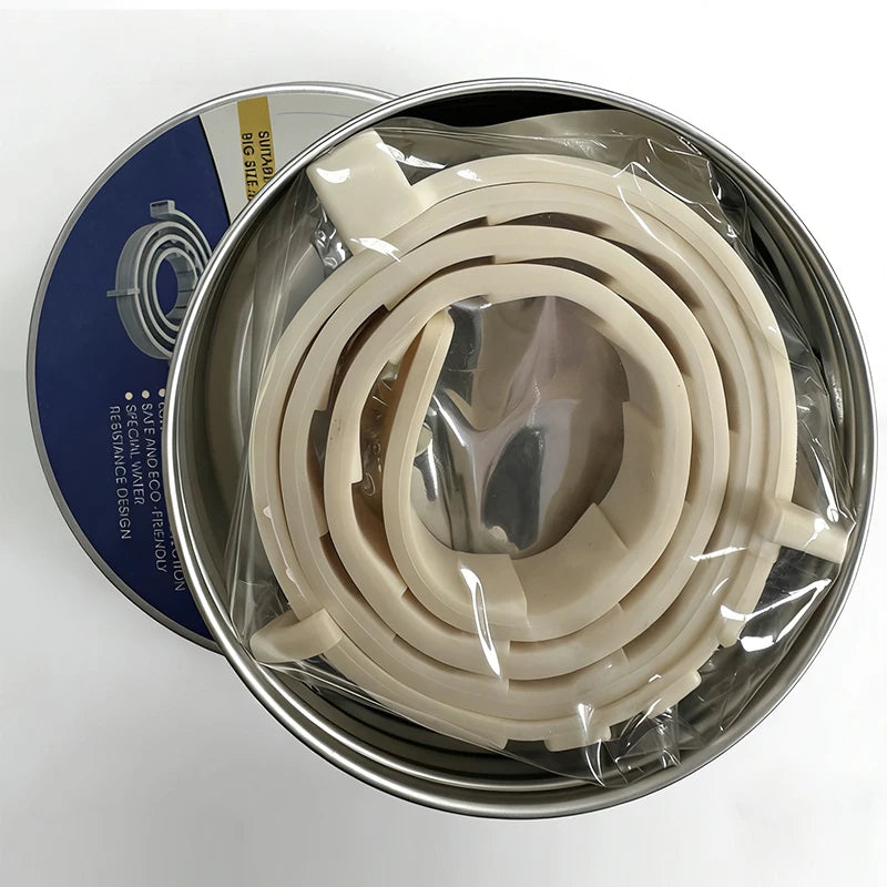 A silver tin contains several light beige calming pheromone collars for cats and dogs.