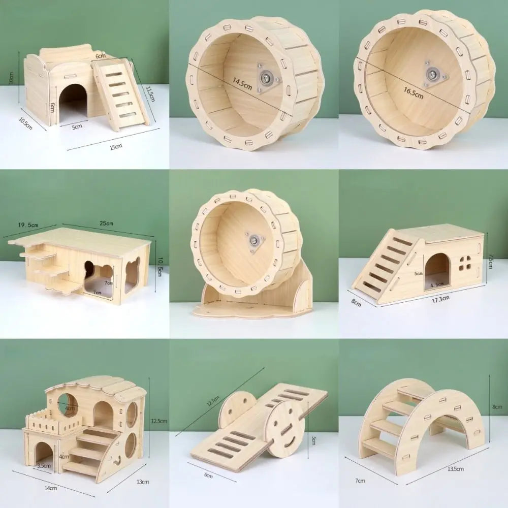 Natural Wooden Hamster Villa with Climbing Platform