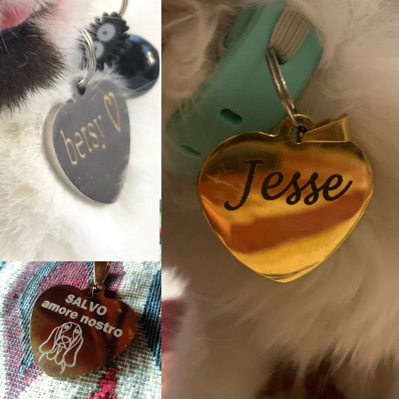 Personalized Pet ID Tag for Collar - Engraved Heart Tag