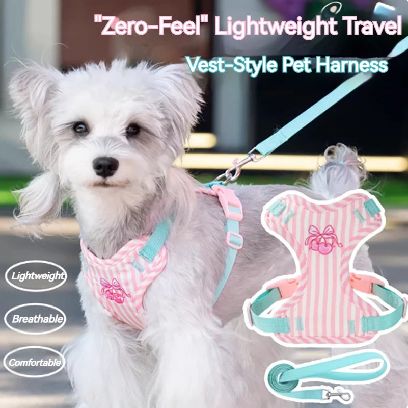 Striped Color-Block Dog Harness with Matching Leash
