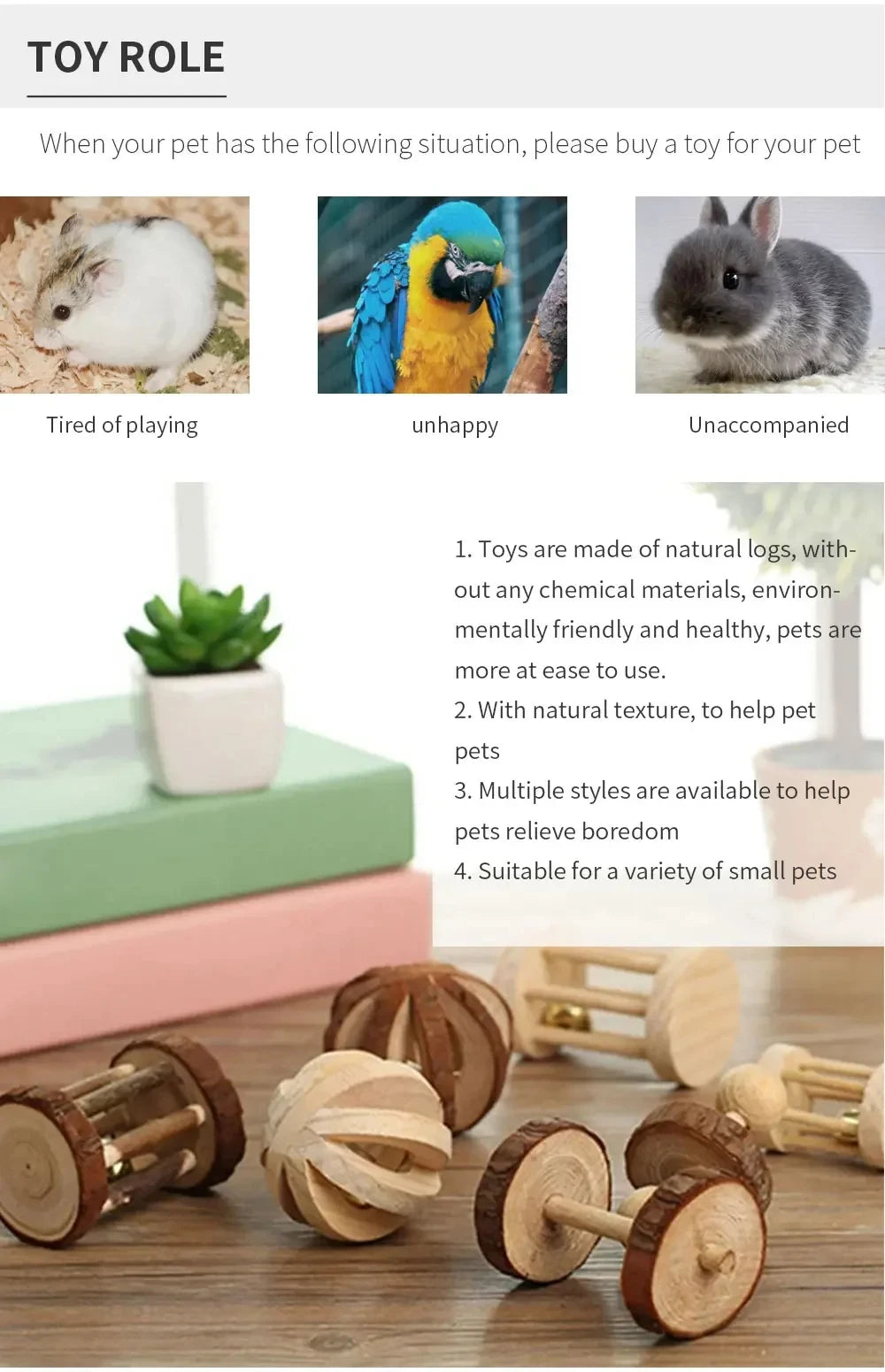 Natural Wooden Chew Toy Set for Small Pets – Guinea Pigs, Rabbits & Hamsters