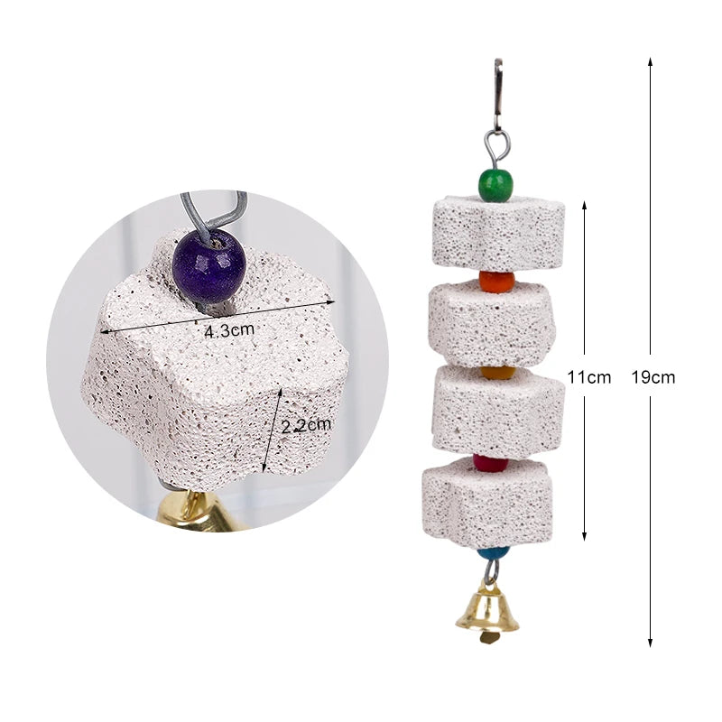 Pierre à meuler le bec pour perroquet avec grelots