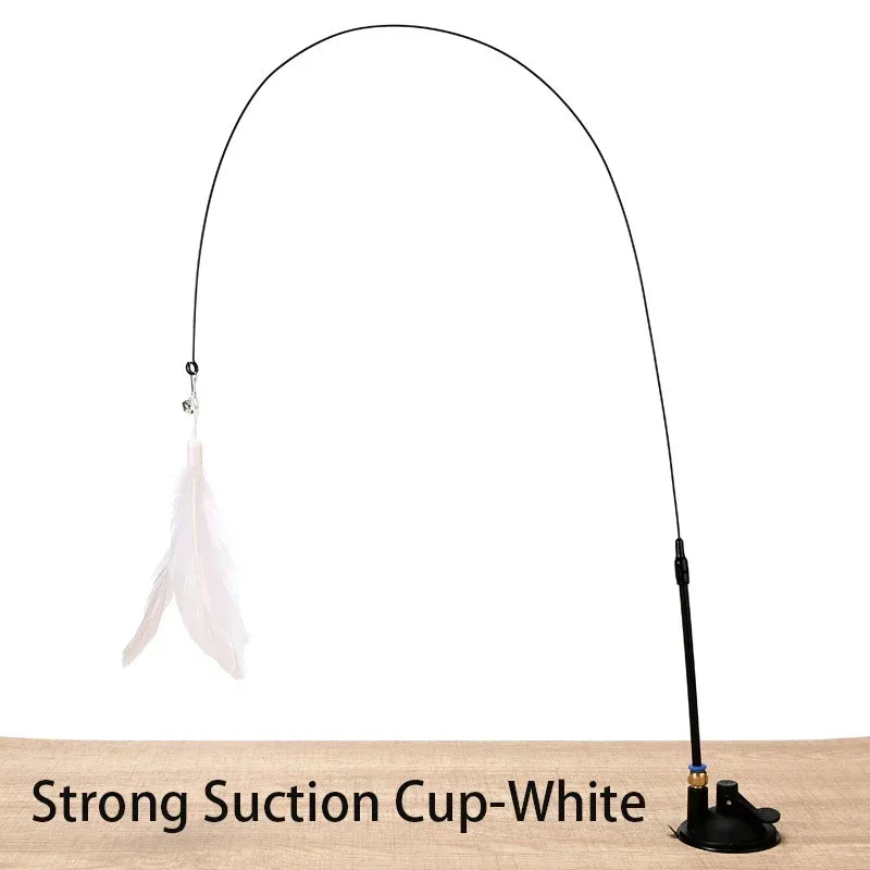 Suction Cup Cat Teaser Wand with Feather Toy and Bell