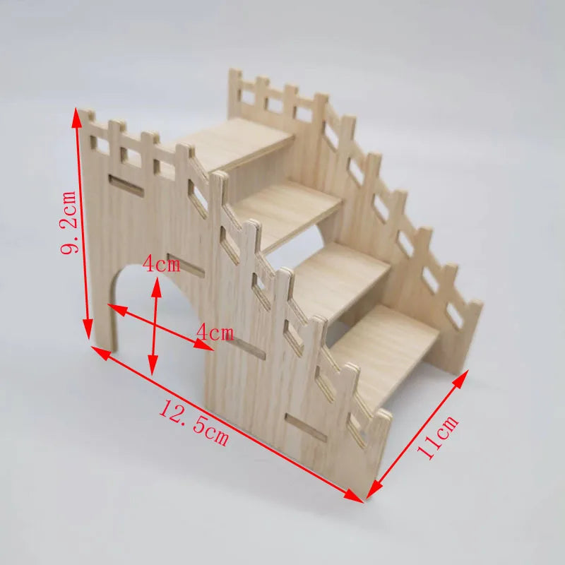 A wooden multi-room maze playhouse for hamsters with multiple levels and openings.