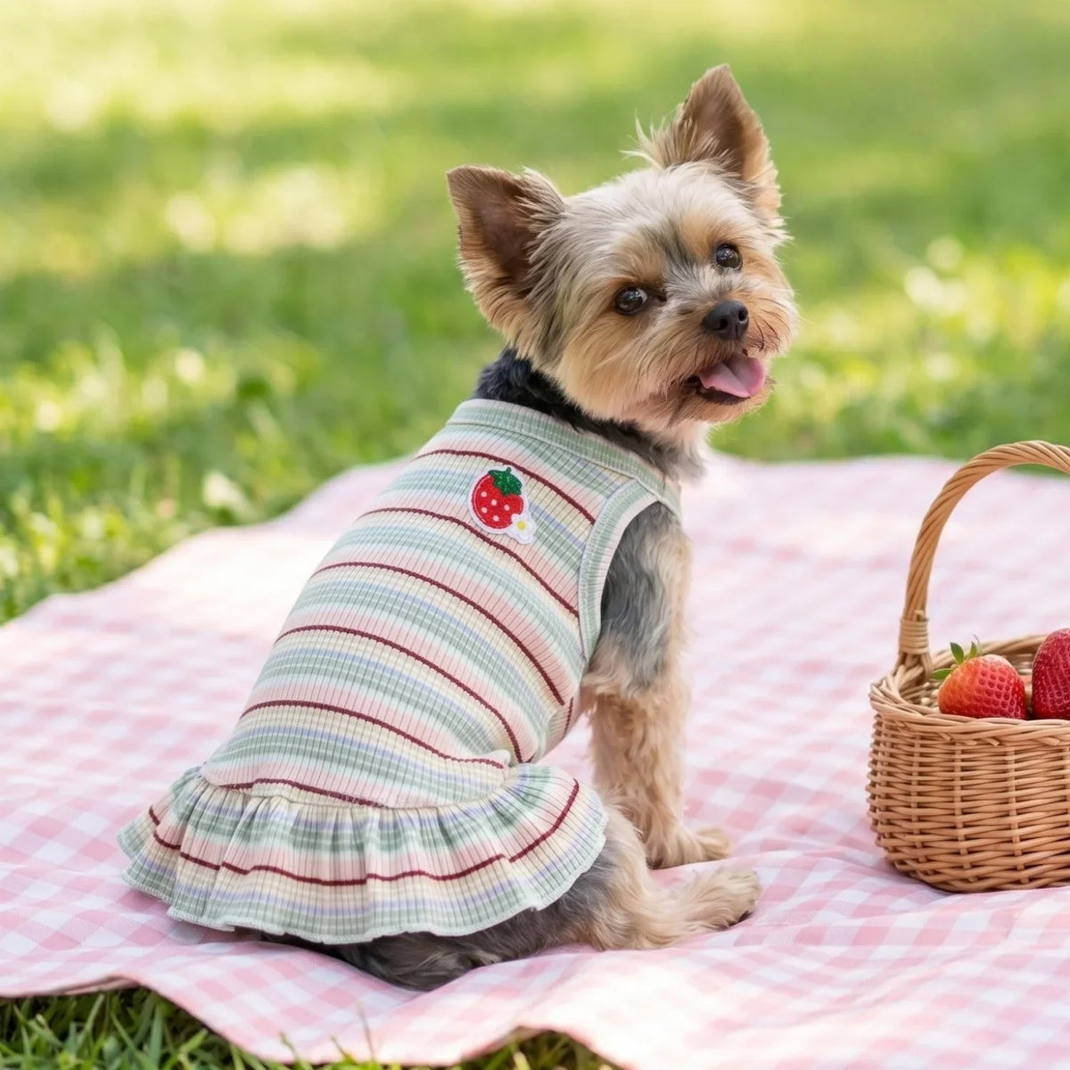 Sweet Strawberry Print Princess Dress for Small Dogs & Cats