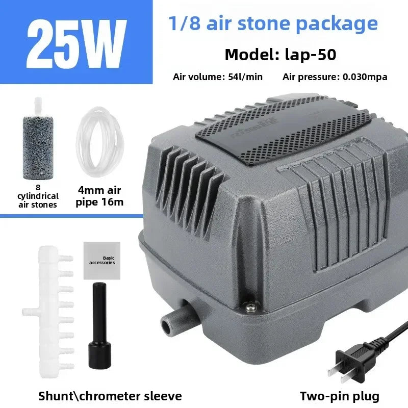 A gray air stone package featuring an 8 cylindrical air stone, a 4mm air pipe, a shunt/chrometer sleeve, and a two-pin plug.