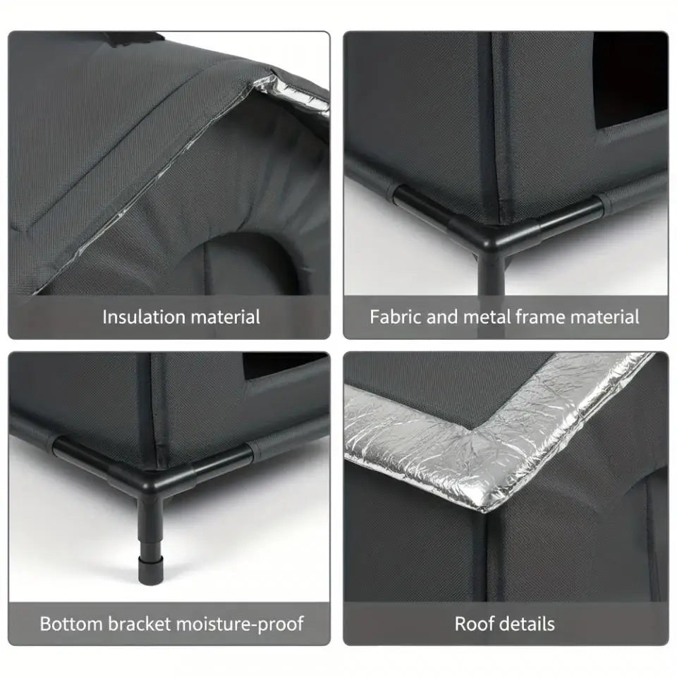 Outdoor Cat House with Heated Insulation and Raised Waterproof Base