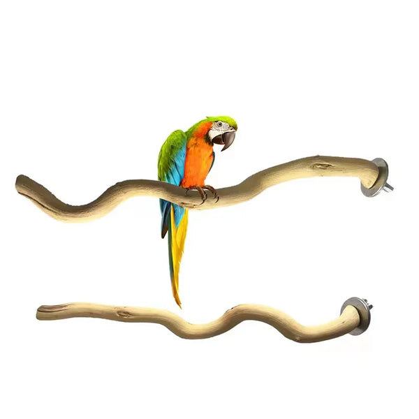 Perchoir en bois naturel courbé pour jouets d'oiseaux.